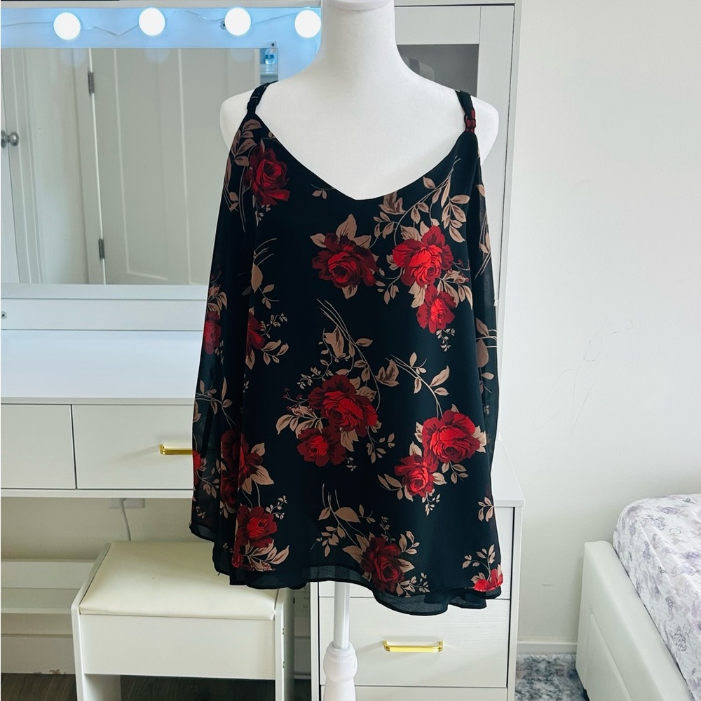 Torrid Black and Red Floral Blouse